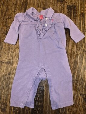 Izod Baby Girl Lavender Lilac Purple Polo Ruffle Footie Romper 3-6 Months